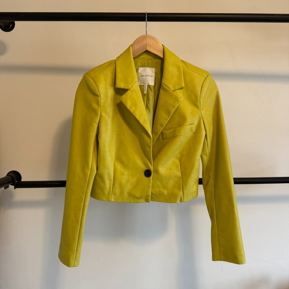 Anthropologie Avec Les Filles Yellow Faux Leather Cropped Blazer XS
